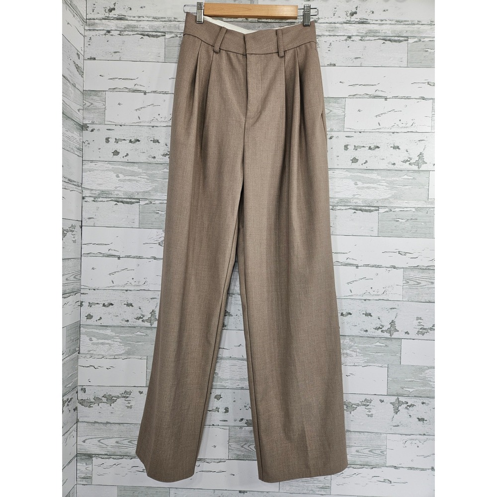 Maniere De Voir Womens Pleated Wide Leg Trousers Taupe Brown US 4 UK 8